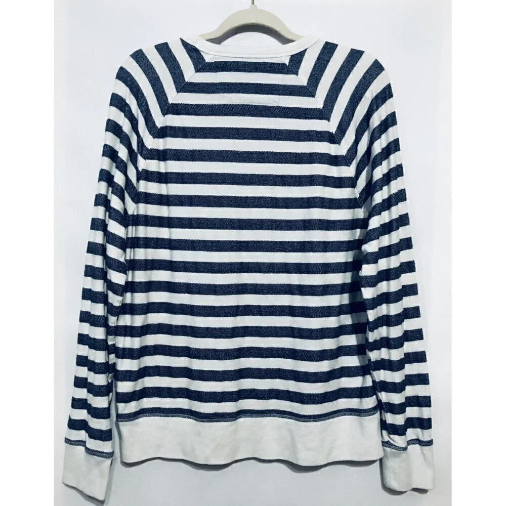 Banana Republic Mens Large Blue Striped Raglan Sweatshirt Sweater Cotton